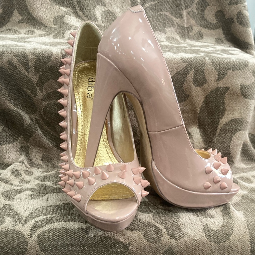 Diba Pink Studded Peep Toe Heels